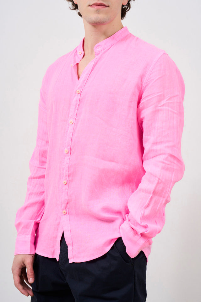 Camicia uomo rosa con colletto alla coreana