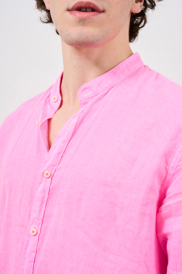 Camicia uomo rosa con colletto alla coreana