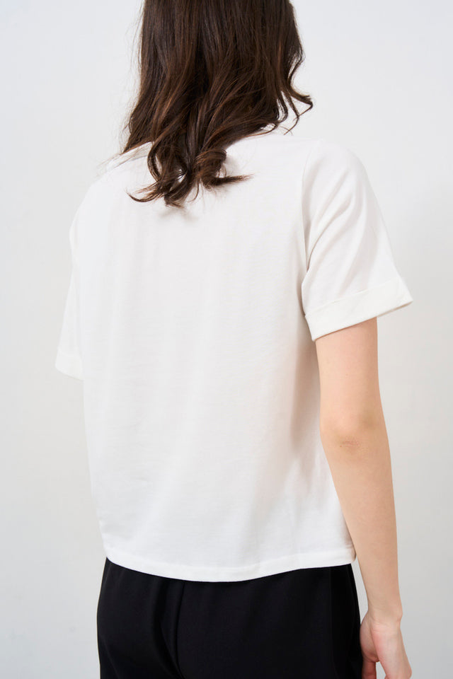 T-shirt donna con logo in strass bianca