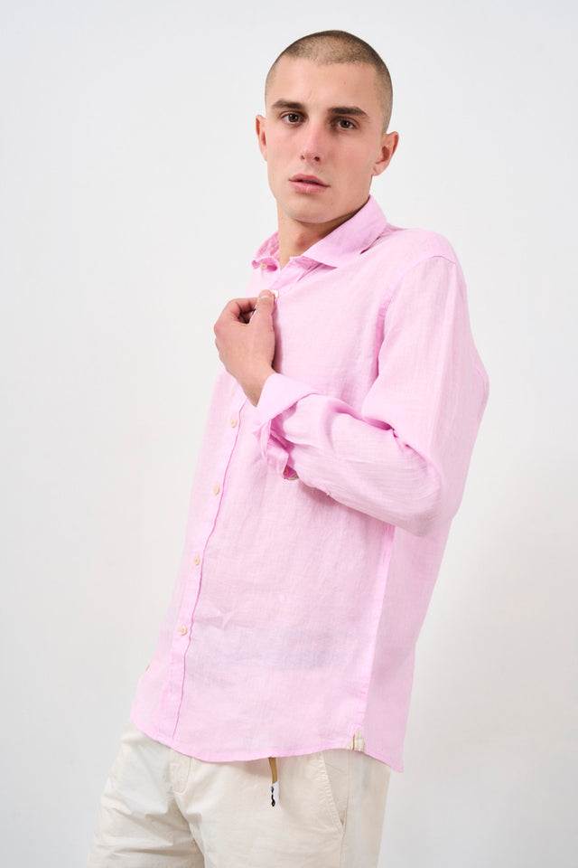 Camicia uomo in lino rosa