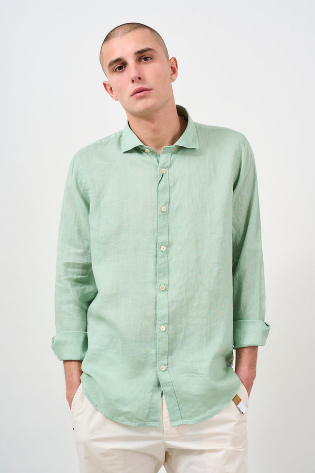 Camicia uomo in lino verde acqua