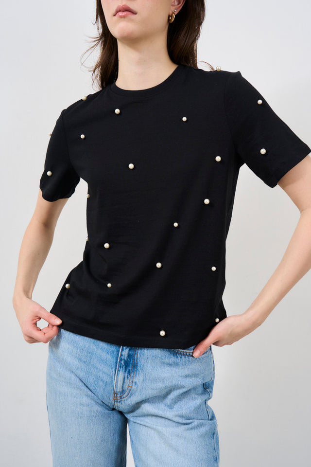 T-shirt donna con perle applicate