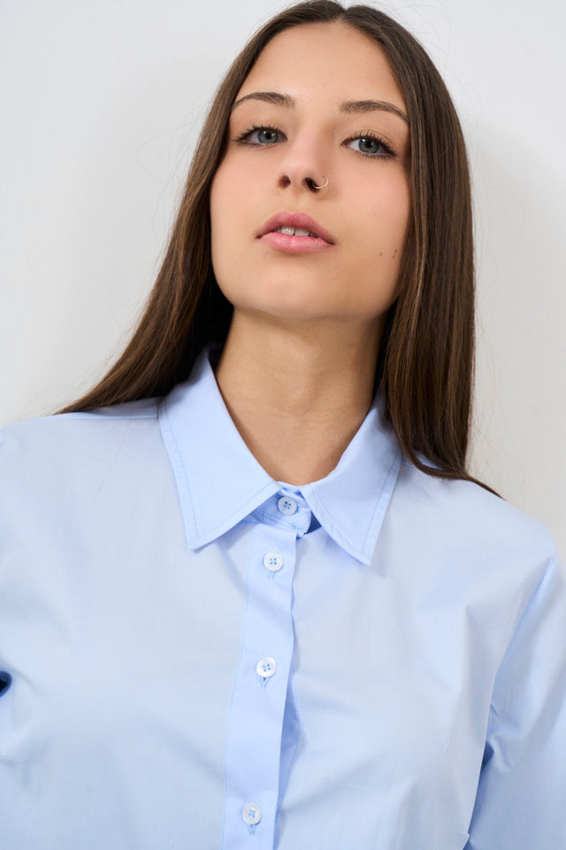 Camicia donna celeste in popeline di cotone