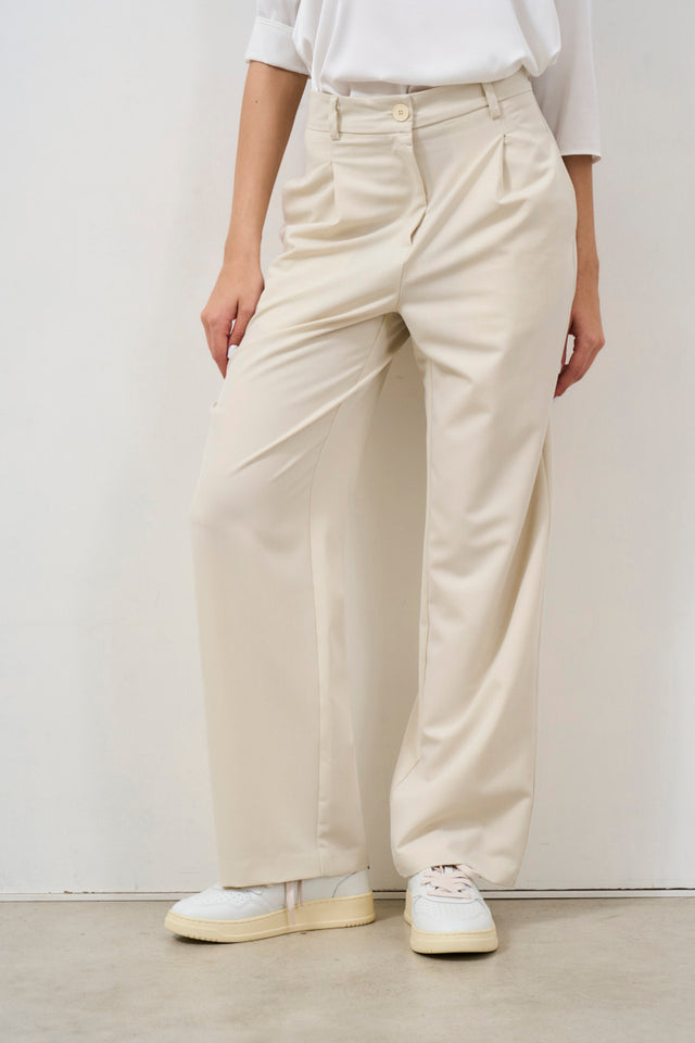 Pantalone donna con pinces bianco avorio