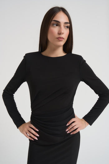 Abito donna lungo con spacco nero - 3