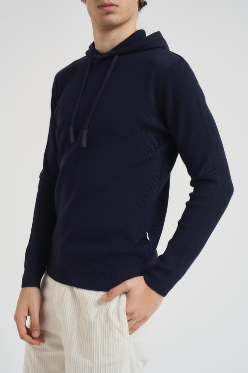 Felpa uomo in maglia con cappuccio blu - 1