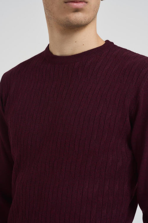 Maglia uomo girocollo a treccia bordeaux - 2