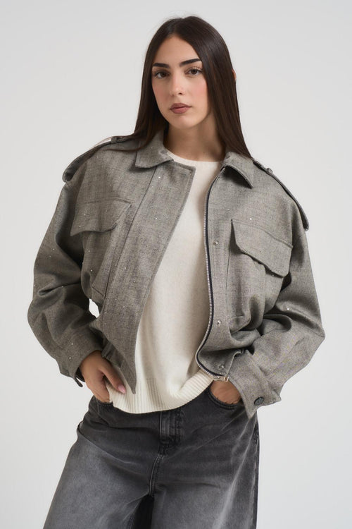 Bomber paillettes donna grigio spinato - 1
