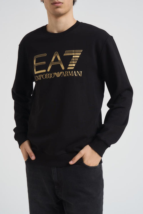 Felpa uomo girocollo nera con logo dorato - 1