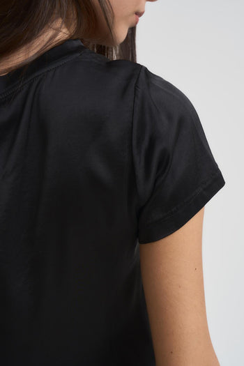 T-shirt donna girocollo satinata nera - 4