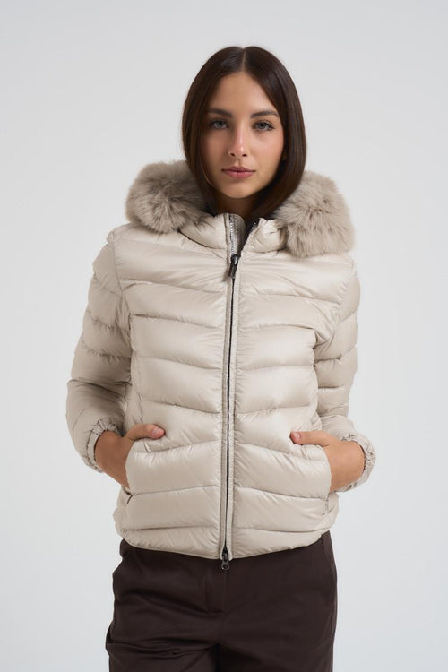 Piumino donna panna in nylon trapuntato