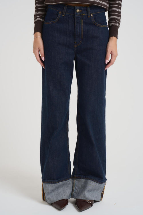 Jeans donna con risvolto denim scuro - 1