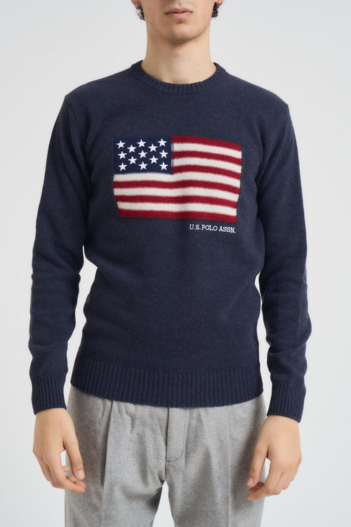 Maglia uomo girocollo bandiera americana blu