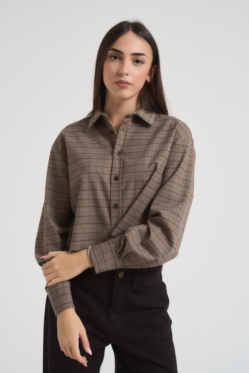 Camicia donna a quadri marrone - 1