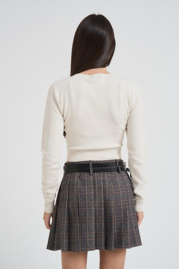 Maglia donna girocollo cropped panna - 4