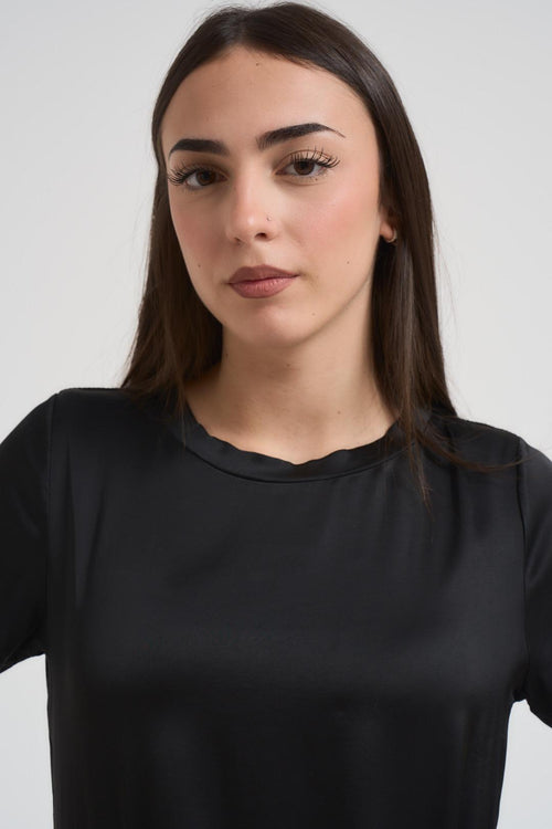 T-shirt donna girocollo satinata nera - 2