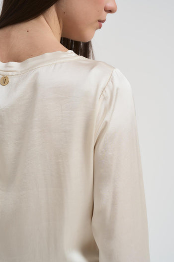Blusa donna girocollo satinata panna - 4