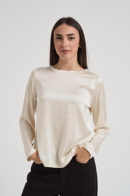 Blusa donna girocollo satinata panna - 1