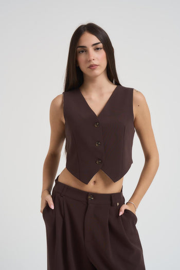 Completo donna gilet e pantalone marrone - 5