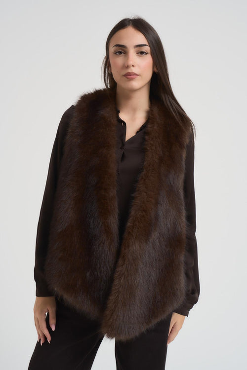 Gilet donna in ecopelliccia marrone - 2