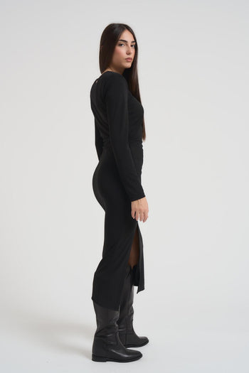 Abito donna lungo con spacco nero - 4