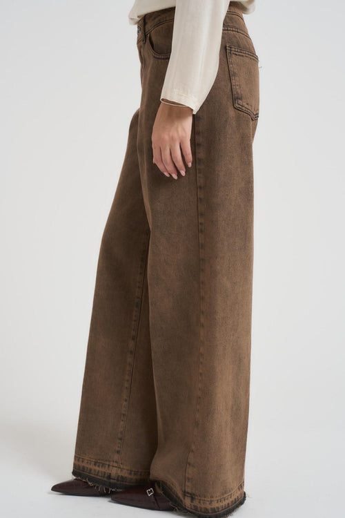 Jeans donna a palazzo in denim marrone - 2