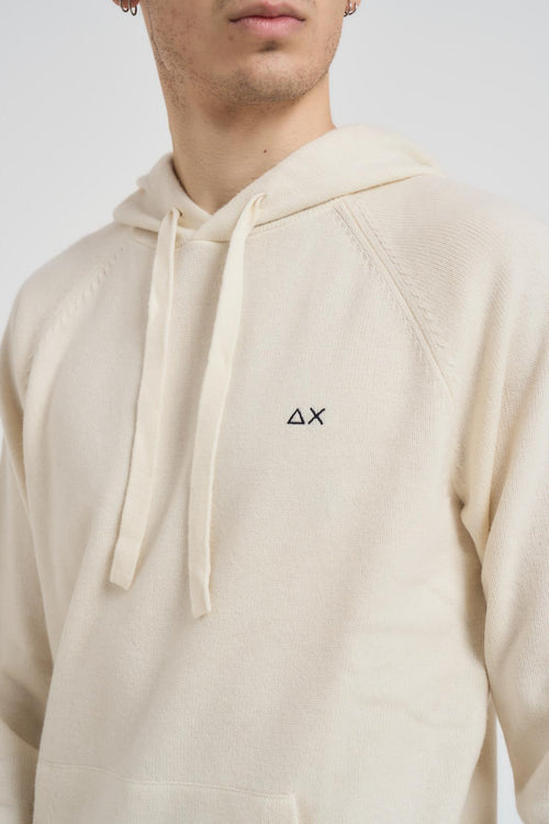 Felpa in maglia con cappuccio panna - 2
