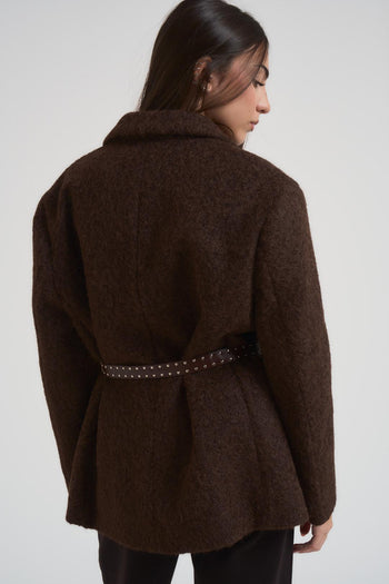 Giacca cappotto donna bouclé marrone - 4