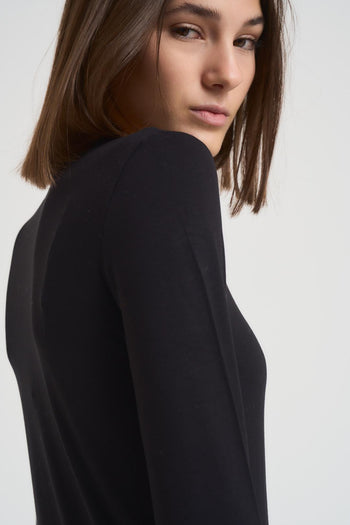 T-shirt basic donna nera manica lunga - 5
