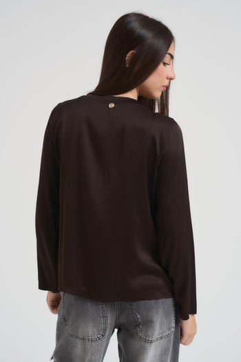Blusa donna girocollo satinata marrone - 3