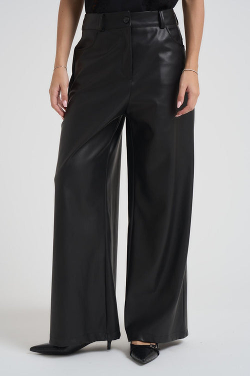 Pantalone donna a palazzo in ecopelle nero