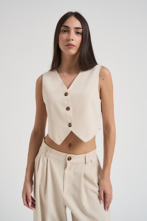 Completo donna gilet e pantalone panna - 2