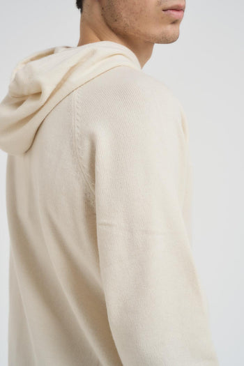 Felpa in maglia con cappuccio panna - 4