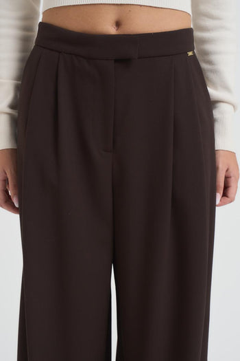 Pantalone donna over con pinces marrone - 8