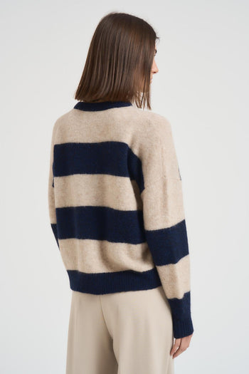 Maglia donna a righe blu e panna - 5