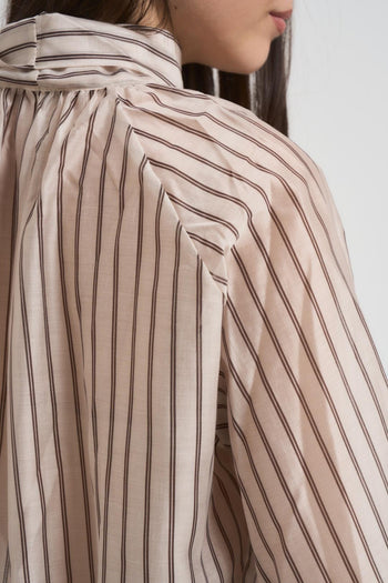 Blusa donna a righe marrone e panna - 4