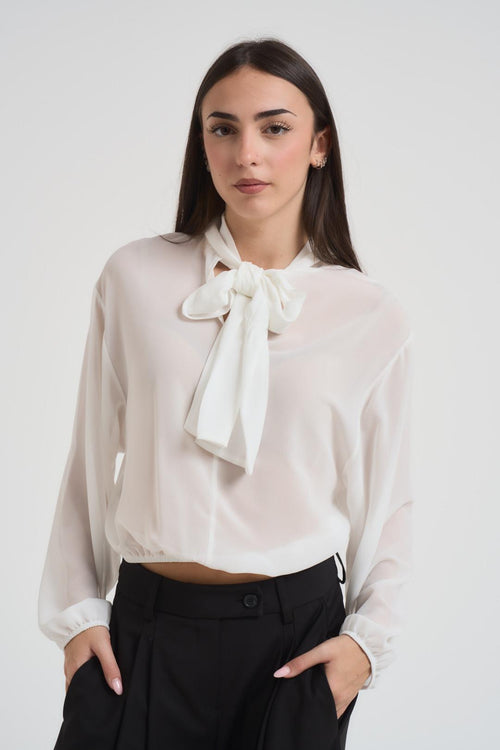 Blusa donna cropped con fiocco bianca - 1