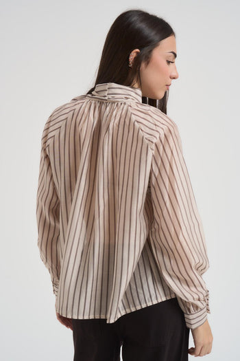Blusa donna a righe marrone e panna - 3