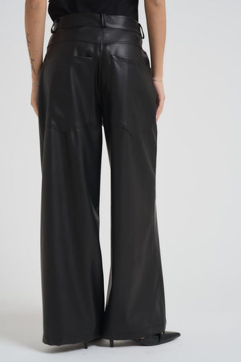 Pantalone donna a palazzo in ecopelle nero - 4