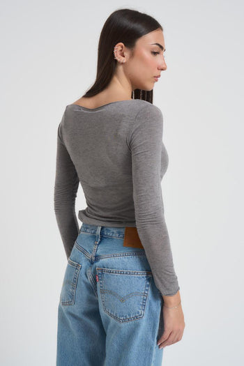 T-shirt donna girocollo grigia - 3