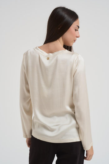 Blusa donna girocollo satinata panna - 3