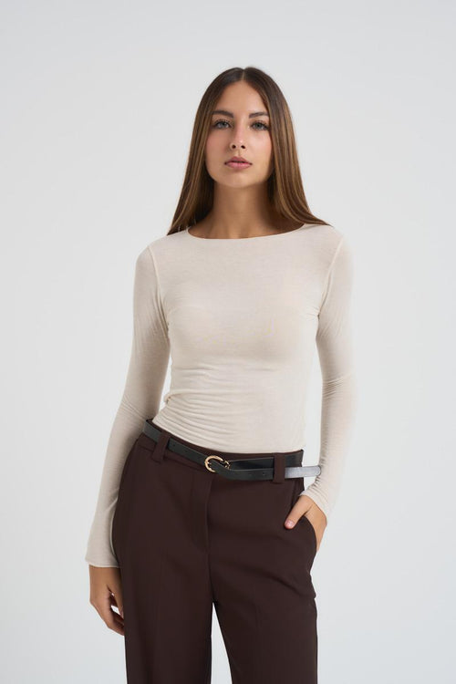 T-shirt donna girocollo panna - 1