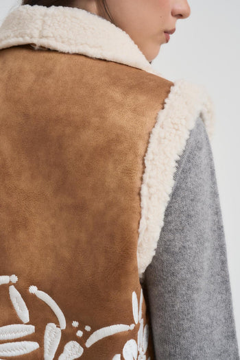 Giubbotto gilet donna corto beige - 4