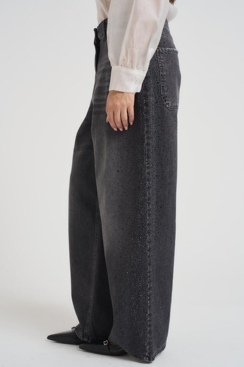 Jeans donna a palazzo in denim grigio e strass - 2