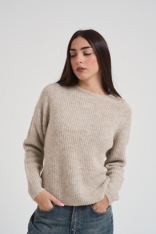 Maglia donna girocollo beige