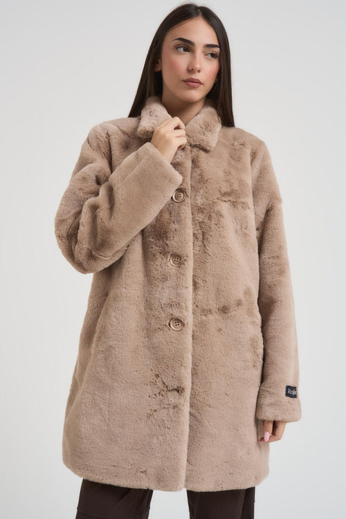 Cappotto donna in ecopelliccia beige - 1