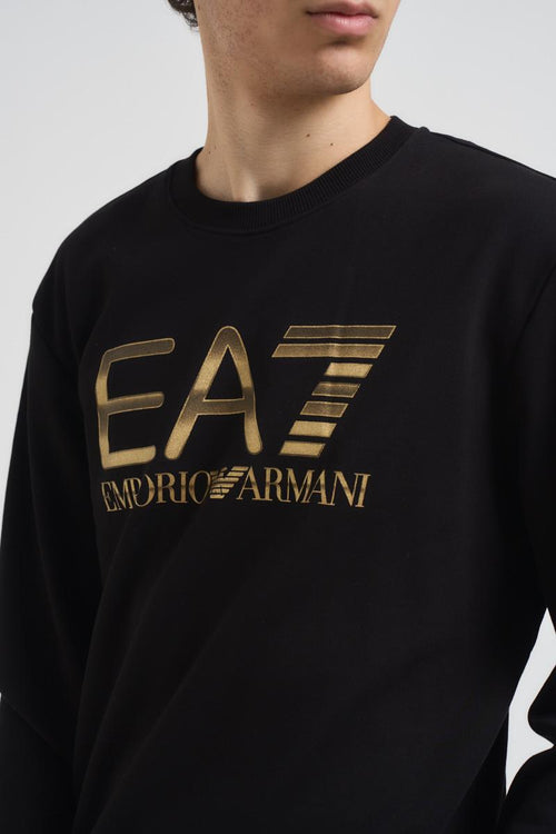 Felpa uomo girocollo nera con logo dorato - 2