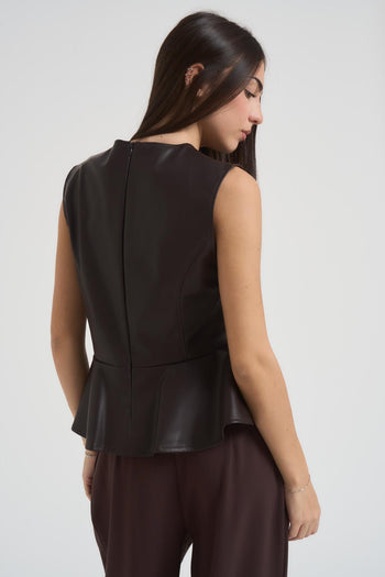 Top donna in ecopelle marrone - 4