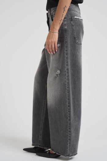 Jeans donna a palazzo in denim grigio chiaro - 3