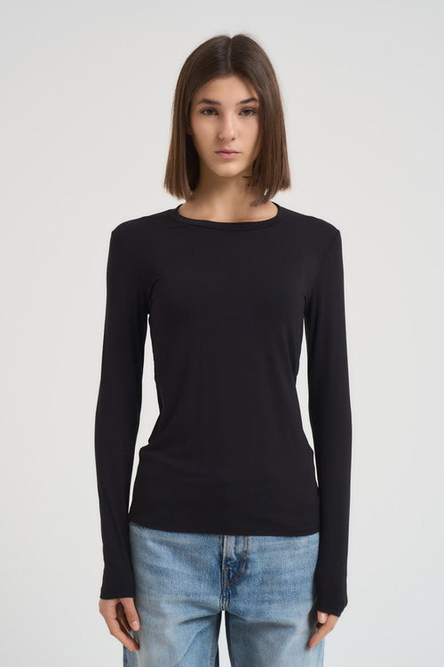 T-shirt basic donna nera manica lunga